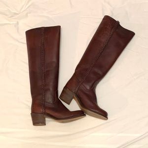 Burgundy brown leather knee high Frye boots